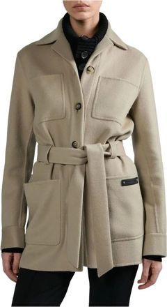 Barbara Bui Jassen, Dames, Beige, S, Wol, Getailleerde Jas van Dubbelzijdige Wol-Cashmere met Riem