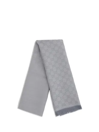 Gucci Womens Gg Supreme Embroidered Wool Scarf Shell-Sky Blue Ovis Aries Shell/sky Scarfs