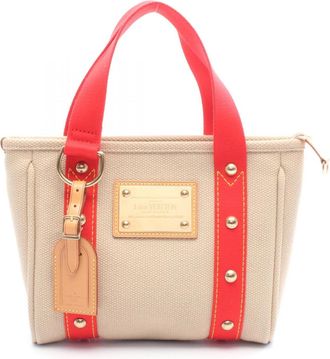 Louis Vuitton Beige Red Color Canvas Leather Tote Bag (Pre-Owned)