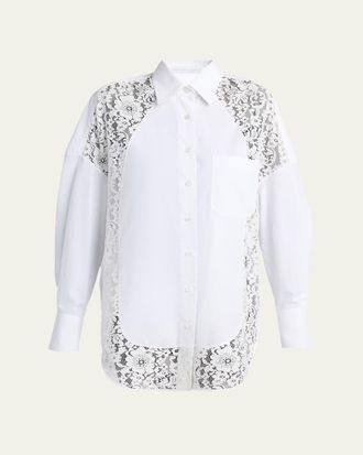 Stella McCartney Lace-Paneled Poplin Button-Down Shirt