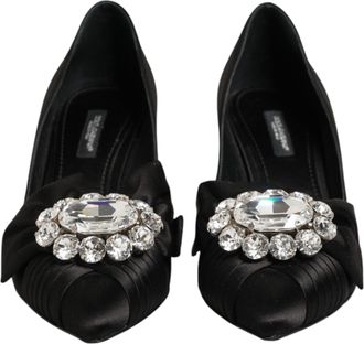 Dolce & Gabbana Black Satin Bow Crystal Embellishment Pumps Womens Shoes