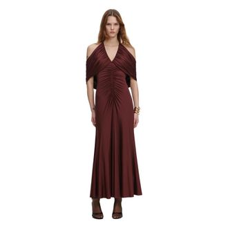 Self Portrait Party Dresses, female, Brown, Size: 2XS Draped Spaghetti-Strap Midi Dress