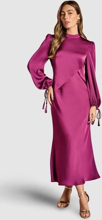 Coast Blouson Sleeve Satin Midi Dress in Berry at Nordstrom, Size 6