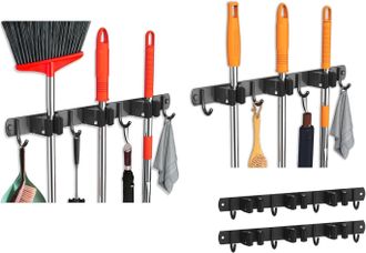 OEM Conjunto Con 2 Soportes Para Cepillos De Pared, Soporte Para Herramientas Compuesto Por 3 Soportes Y 4 Ganchos, Soporte Autoadhesivo Para Escobas, Org