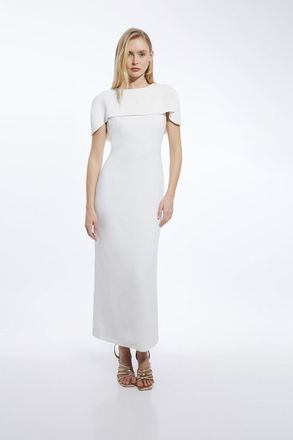 Karen Millen Womens Compact Stretch Viscose Back Drape Tailored Midi Dress - White - Size 8 UK