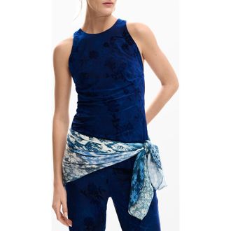 Desigual Floral Racerback Tank in Dark Blue at Nordstrom, Size X-Large