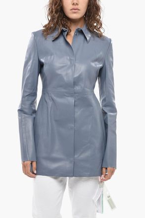 Off-white Unlined Leather Jacket With Snap Buttons Off-White