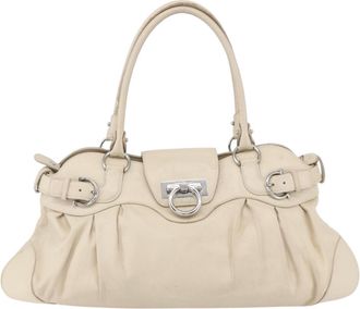 Ferragamo Gancini Handbag Leather Beige Leather Handbag (Pre-Owned)