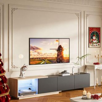 OEM Mueble De Tv - Mueble De Tv 180 Cm - Negro Y Madera - Mueble De Tv Led De Inducci&oacute;n - Dise&ntilde;o Moderno