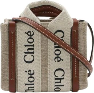 Chlo&eacute; Pre-owned Tote Bags, female, Beige, Size: ONE SIZE Pre-owned Woody Linen Canvas 2way Bag