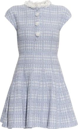 Self Portrait Check Knit Beaded Mini Jurk - Dames - Korte kleedjes - Blauw - L - Leer - Kleedjes