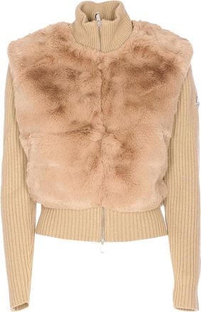Moose Knuckles faux-fur ribbed-knit jacket - women - Artificial Fur/Polyester - L - Neutrals