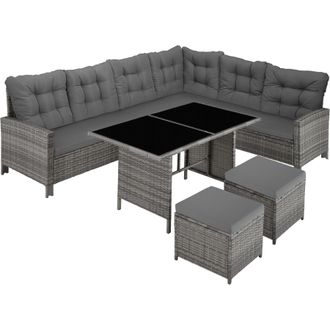 TecTake 8 Seater Garden Furniture Set with Cushions, Footstools & Table in Mid Grey | Size: XL