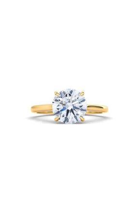 HauteCarat Round Brilliant Cut Lab Created Diamond Ring in 2.50 Ctw 18K Yellow Gold at Nordstrom, Size 6.5