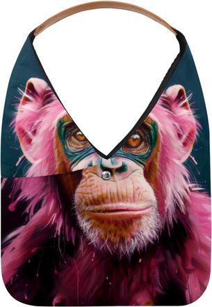 Generic Pink Monkey Reusable Lightweight Grocery Bags - Foldable Into Compact Pouch, Washable & Sturdy, Multipurpose for Shopping and Travel