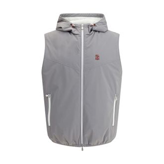 Brunello Cucinelli Brunello Cucinelli Mens Hooded Zip Vest - Grey Nylon - Size X-Large