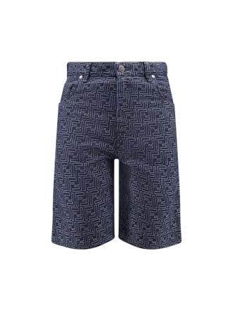Fendi Denim Bermuda Shorts With All-Over Ff Logo