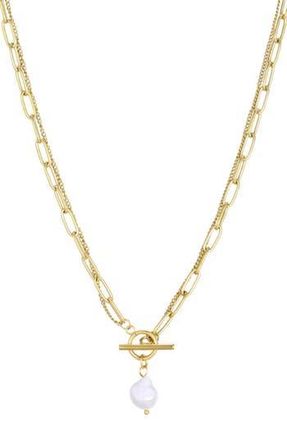 Adornia Tarnish Resistant 18K Gold Plated Pearl Toggle Pendant Necklace in White/Gold at Nordstrom Rack