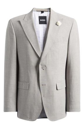 BOSS Hutson Slim Fit Tan M&eacute;lange Wool Blend Peak Lapel Sport Coat in Open Grey at Nordstrom, Size 42Regular