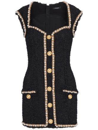 Balmain pearl embellishment dress - women - Acetate/Silk - 42 - Black