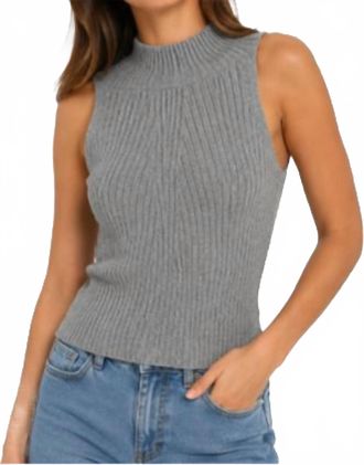 Red Haute Marl Rib Mock Neck Top In Lt Blue
