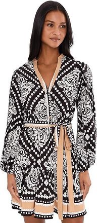 Adrianna Papell Printed Short Dress Womens Dress Black/Ivory : 16, Polyester