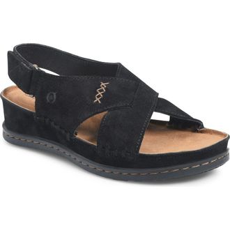 B&oslash;rn Ebba Slingback Platform Wedge Sandal in Black Suede at Nordstrom Rack, Size 11