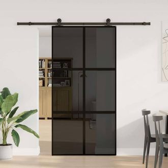 Berkfield Home Sliding Door with Hardware Set 102, 5x205 cm Tempered Glass&Aluminium in Black