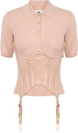 Elisabetta Franchi Gebreid poloshirt in bustierstijl - Dames - Ronde hals truien - Roze - L - Satijn - Truien & Vesten