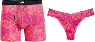 Hanky Panky Signature Lace(r) Original Rise Thongs and Saxx Super Soft Vibe Boxer Briefs Womens Underwear Big Daisy/Gumball : SM