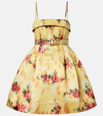 Ganni Pleated printed satin minidress