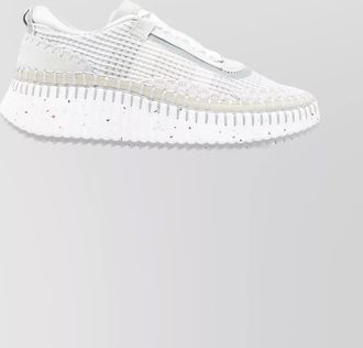 Chloé hand-stitched mesh round toe low-top sneakers