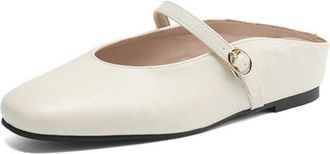 Generic Women Square Toe Mary Jane Mules Adjustable Buckle Strap Open Heel Wedge Heel Textured Upper Non Slip Durable Comfortable Soft Footbed Daily Shoes,Whi