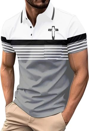 Generic Christian Polo Shirts for Men Casual Performance Short Sleeve Golf Cross Shirt Regular Fit Stretchy Athletic Gym Pullover, Grey, 3XL