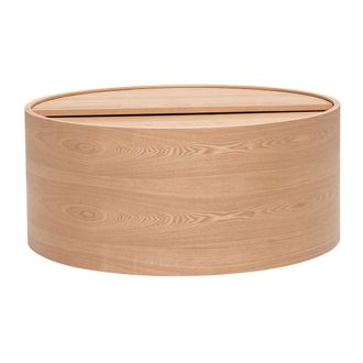 Miliboo Mesa Baja Redonda De Madera Clara De Fresno Con Bandeja Giratoria Y Almacenamiento D80 Cm Dali