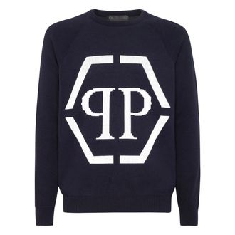 Philipp Plein Truien & Vesten, Heren, Blauw, 2Xl, Katoen, Cotton Pullover Round Neck LS