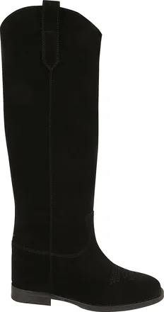 Via Roma 15 Velour Tall Suede Internal Wedge Embroidered Boots