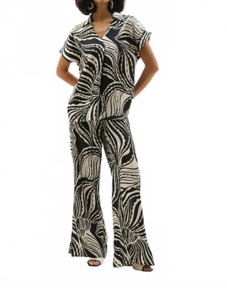 Joseph Ribkoff Abstract Side Slit Wide Leg Pants In Moonstone/black