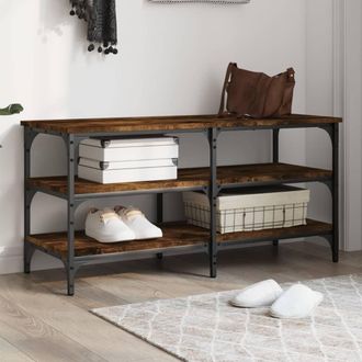 vidaXL Vidaxl - Banco Zapatero Madera Ingenier&iacute;a Roble Ahumado 100x38,5x49 Cm