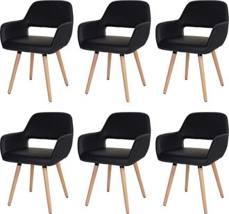 Hhg [nunca Usado] Juego De 6 Sillas De Comedor Hhg-429 Ii, Silla De Cocina, Dise&ntilde;o Retro A&ntilde;os 50, Piel Sint&eacute;tica, Negra, Patas Claras