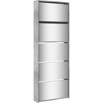 vidaXL Vidaxl - Mueble zapatero y espejo 5 niveles gris hormigón 63x17x169,5 cm