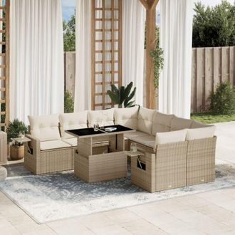 vidaXL Set De Sof&aacute;s De Jard&iacute;n 9 Pzas Con Cojines Rat&aacute;n Sint&eacute;tico Beige Vidaxl