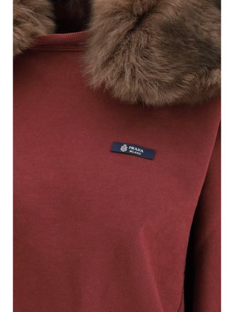 Prada Womens Sweatshirt With Shearling Collar Bordeaux Cotton Sweatshirts Sweater