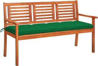 vidaXL Banco De Jard&iacute;n 3 Plazas Madera Maciza Eucalipto Y Coj&iacute;n 150 Cm Vidaxl
