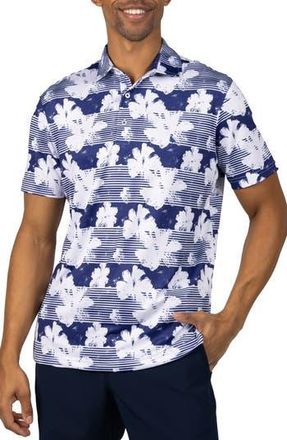 Tailorbyrd Tropical Stripe Floral Print Performance Polo in Navy at Nordstrom Rack, Size Xx-Large