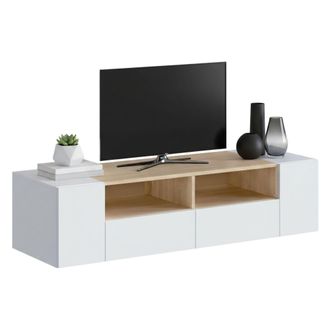 Dmora Soporte De Tv Dmolino, Aparador De Televisi&oacute;n De Sal&oacute;n, Soporte De Televisi&oacute;n Moderno, Aparador Bajo Multiusos, 138x42h36 Cm, Blanco Y Roble - Dmora