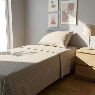 KASANOVA Completo letto singolo policotone righe sabbia