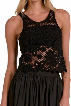 Elan Cassidy Crochet Knit Tank Top In Black
