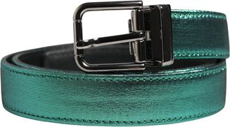 Dolce & Gabbana Men Green Lurex Polyester Metal Buckle Belt Calf
