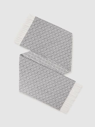 Reiss Charcoal & off White Logo-jacquard Scarf With Wool